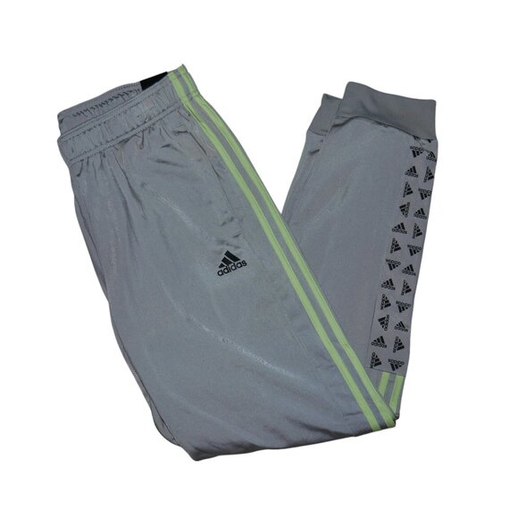 Adidas Men's Tricot Joggers 3-Stripe Warm-Up Track Pants Gray/Neon Yellow NWT - Picture 1 of 5